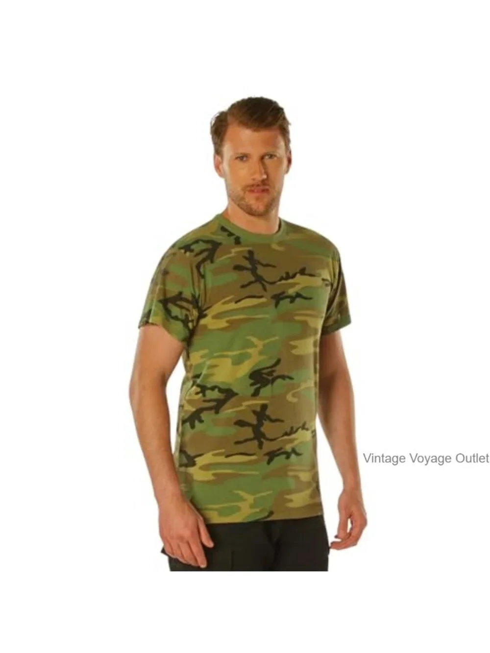 Vintage Camo Short Sleeve T-Shirt for Men - Polycotton Blend - Crew Neck Pull On